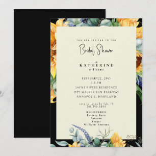 Invitation Tournesol d'été en gras Fête des mariées noire et 