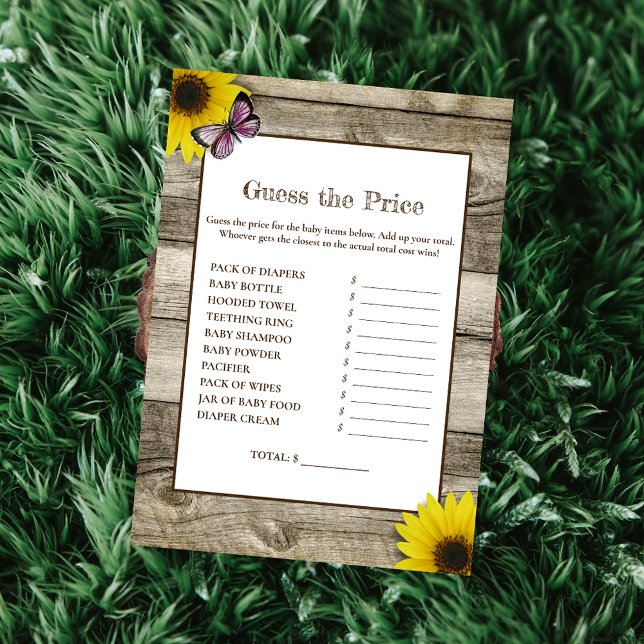 Invitation Tournesol Devinez le prix Baby Shower | Rose (Créateur téléchargé)