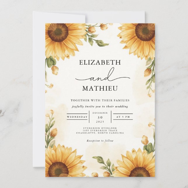 Invitation Tournesol d'or Rustic Romance Mariage (Devant)