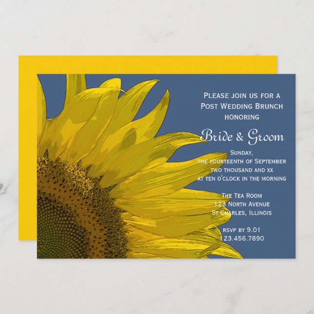 Invitation Tournesol du jardin jaune Mariage d'été Brunch (Devant / Derrière)