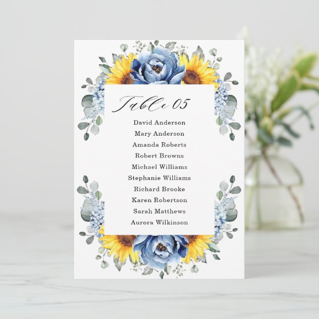 Invitation Tournesol Dusty Blue Slate Peony Graphique de sièg (Debout devant)