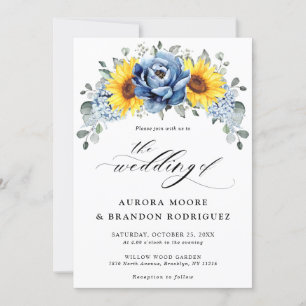 Invitation Tournesol Dusty Blue Slate Peony Mariage floral