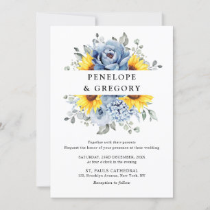 Invitation Tournesol Dusty Blue Slate Peony Mariage floral