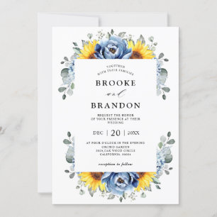 Invitation Tournesol Dusty Blue Slate Peony Mariage floral