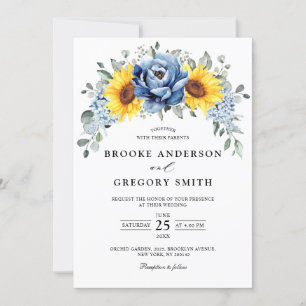 Invitation Tournesol Dusty Blue Slate Peony Mariage floral
