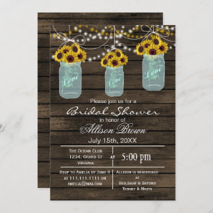 Invitation Tournesol en bois de barnwood bocal de mason douch