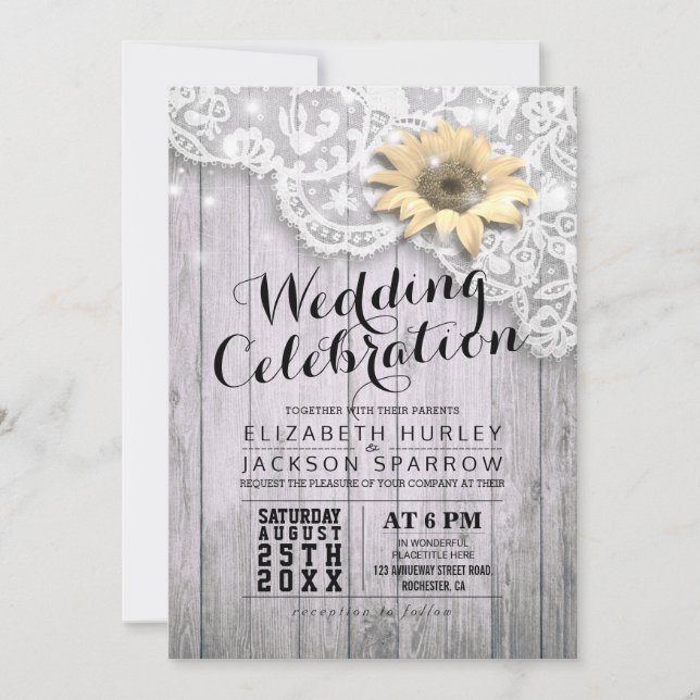 Invitation Tournesol en dentelle Vintage wedding shower Bois  (Devant)