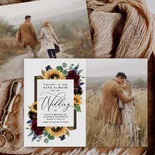Invitation Tournesol Enregistrer la date Photo Rustic Country