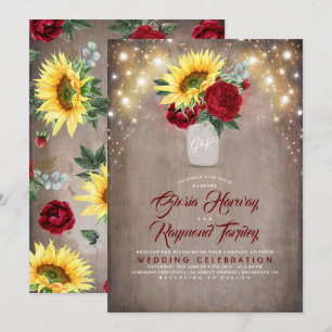Invitation Tournesol et Bourgogne Rose Mason Jar Mariage de a