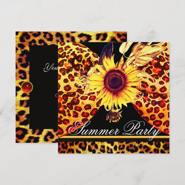 INVITATION TOURNESOL ET FOURRURE DE LÉOPARD NOEUD PAPILLON ÉT (Devant / Derrière)