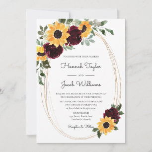 Invitation Tournesol et Mariage rouge Rose de Bourgogne
