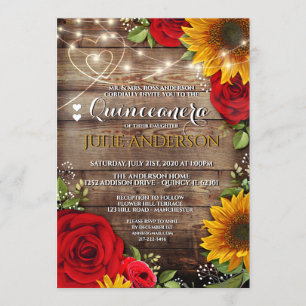 Invitation Tournesol et Quinceanera Rose rustique