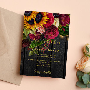 Invitation Tournesol et rose bordeaux mariage de automne rust