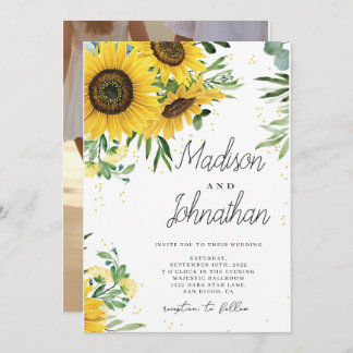 Invitation Tournesol et Rose Bourgogne Rouge Mariage bleu de