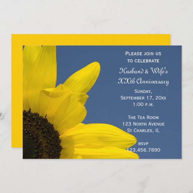 Invitation Tournesol et Sky Mariage fête d'anniversaire (Devant / Derrière)