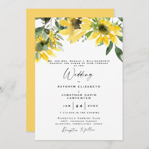 Invitation Tournesol Eucalyptus Aquarelle & Jaune