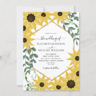 Invitation Tournesol Eucalyptus Aquarelle Jaune Floral