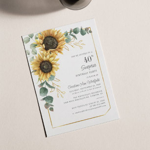 Invitation Tournesol Eucalyptus Floral 40e fête d'anniversair