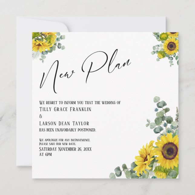 Invitation Tournesol Eucalyptus Nouveau Plan Mariage Faire-pa (Devant)