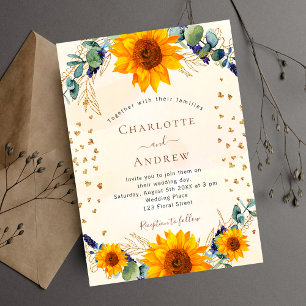 Invitation Tournesol eucalyptus or coeur mariage de luxe