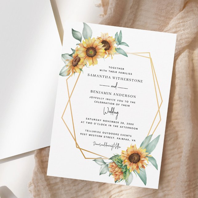 Invitation Tournesol Eucalyptus Vert Mariage d'aquarelle (Sunflower Eucalyptus Greenery Watercolor Wedding Invitation)