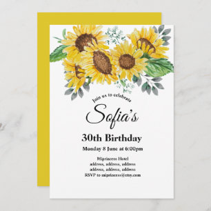 Invitation tournesol, fête d'anniversaire florale