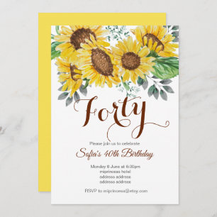 Invitation tournesol, fête d'anniversaire florale