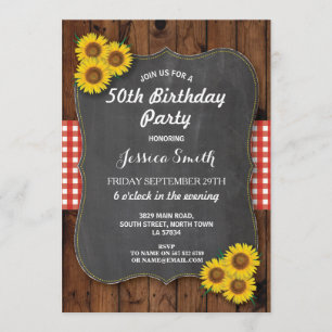 Invitation Tournesol fête d'anniversaire Rustic Wood Chalk In