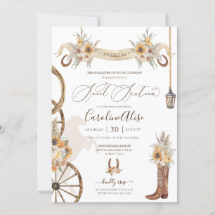 Invitation Tournesol Floral Boho Rustique Sweet sixteen occid