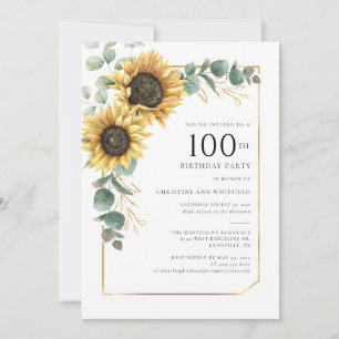 Invitation Tournesol floral Eucalyptus 100e anniversaire