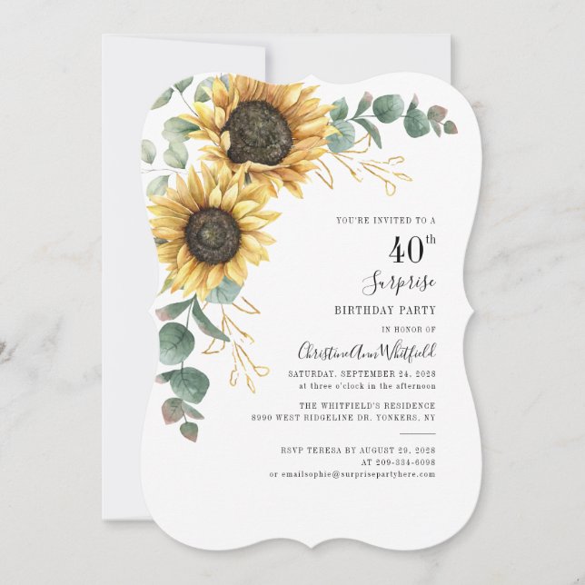 Invitation Tournesol floral Eucalyptus floral 40e anniversair (Devant)