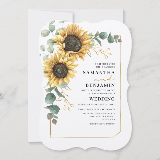 Invitation Tournesol Floral Eucalyptus Mariage de verdure (Devant)