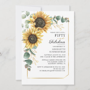 Invitation Tournesol Floral Greenery 50e anniversaire