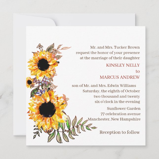 Invitation Tournesol Floral Jaune Rustique Mariage (Devant)
