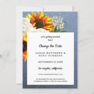 Invitation Tournesol Floral & Jean Changer la Date 2