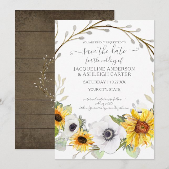 Invitation Tournesol Floral Rustic Aquarelle Enregistrer la d (Devant / Derrière)