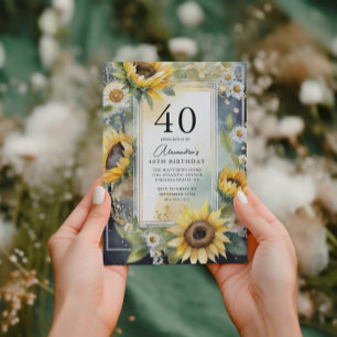 Invitation Tournesol floral rustique Script 40e anniversaire