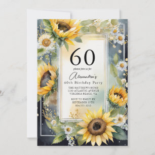 Invitation Tournesol floral rustique Script 60e anniversaire
