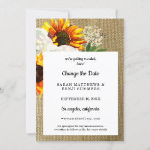 Invitation Tournesol Floral Toile de jute Changer la date 2