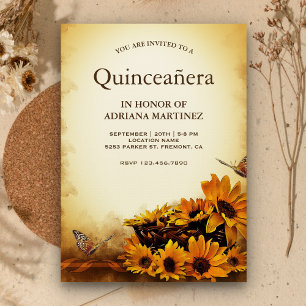 Invitation Tournesol floral vintage Quinceanera 15e anniversa