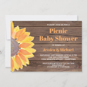 Invitation Tournesol Grange Bois Couples Baby shower de pique