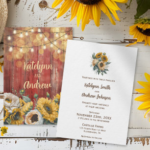 Invitation Tournesol Grange Bois Lumières Mariage rustique