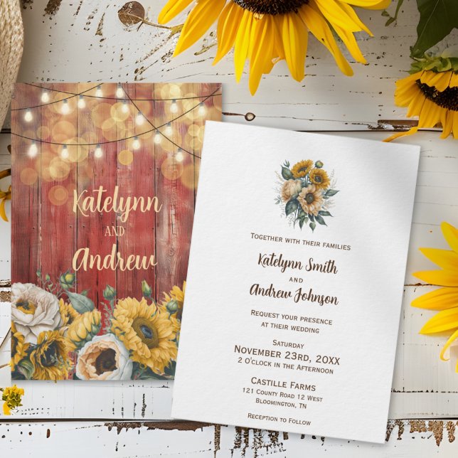 Invitation Tournesol Grange Bois Lumières Mariage rustique (Créateur téléchargé)