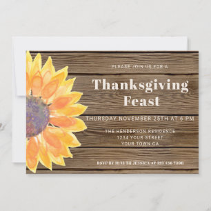 Invitation Tournesol Grange Wood Thanksgiving Dîner Invitatio