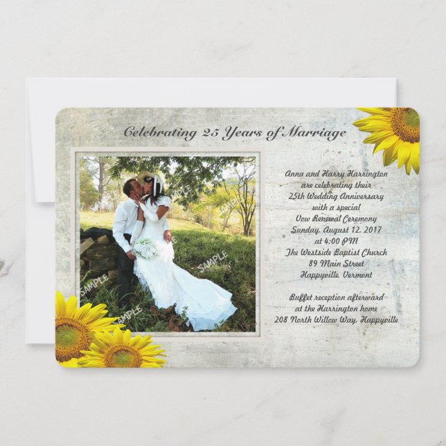 Invitation Tournesol Grunge photo Renouvellement des voeux de (Devant)