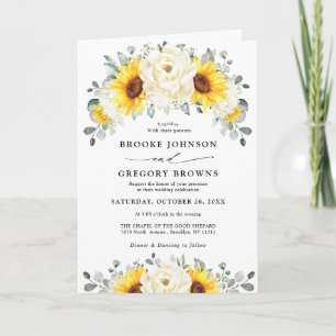 Invitation Tournesol ivoire pivoine Floral Eucalyptus Mariage
