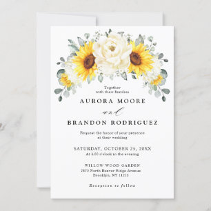 Invitation Tournesol ivoire pivoine Floral Eucalyptus Mariage