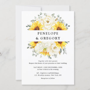 Invitation Tournesol ivoire pivoine Floral Eucalyptus Mariage