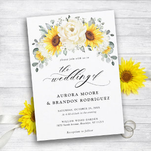 Invitation Tournesol ivoire pivoine Floral Eucalyptus Mariage