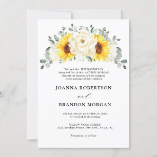 Invitation Tournesol ivoire pivoine Floral Eucalyptus Mariage